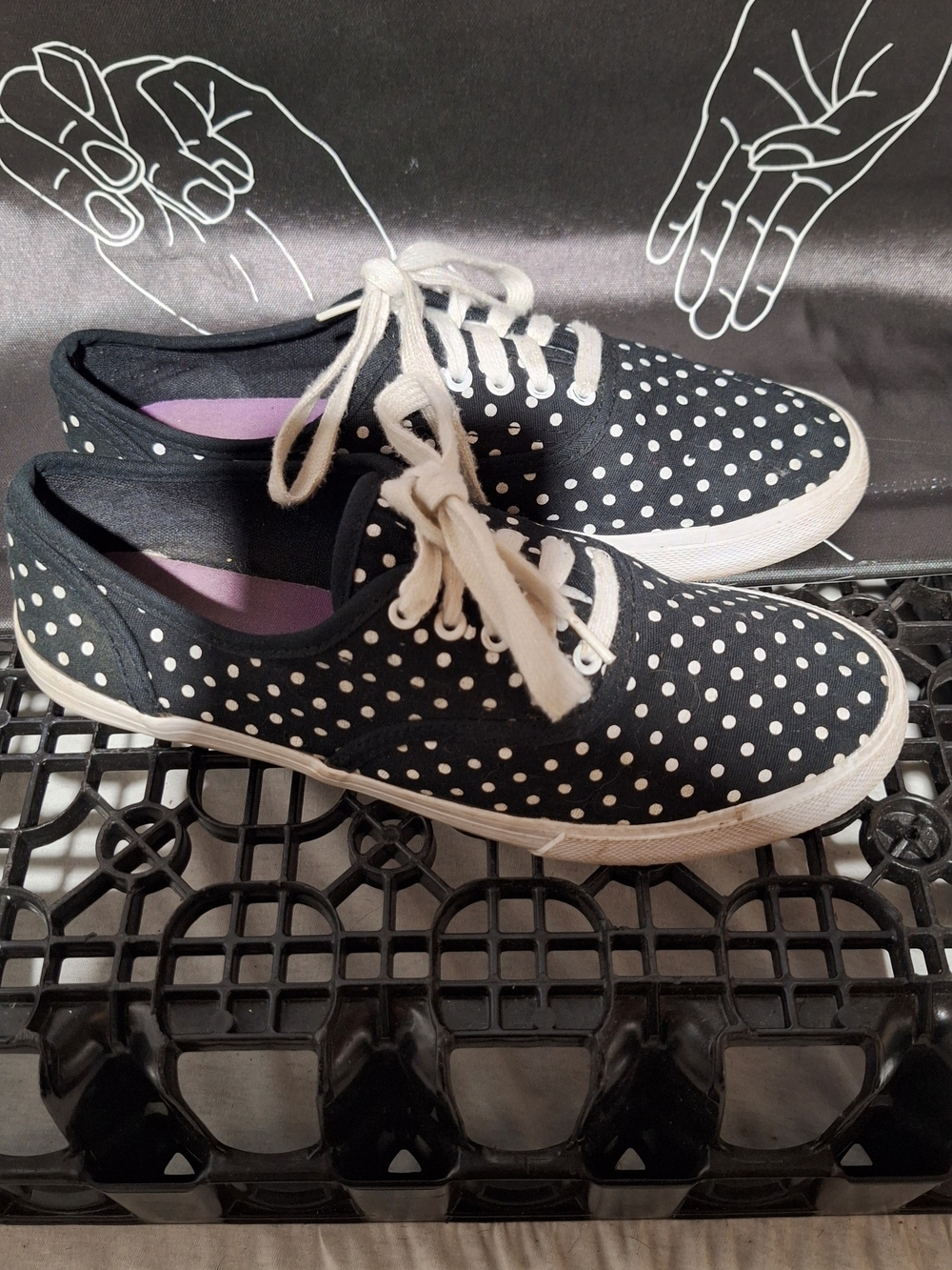 Black Polka Dot Lace-Up Sneakers - Picture 4 of 5